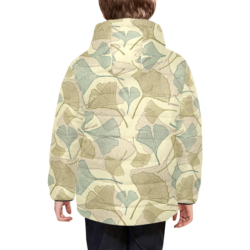 Ginkgo leaves design pattern Kids' Boys' Girls' Padded Hooded Jacket