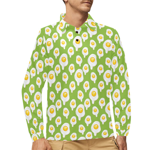 Fried Eggs Pattern Print Design 01 Men's Long Sleeve Polo Shirt