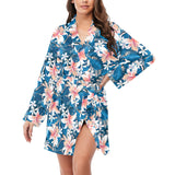 Hibiscus Pattern Print Design 02 Women's Long Sleeve Belted Night Robe