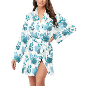 Coral Reef Pattern Print Design 04 Women's Long Sleeve Belted Night Robe