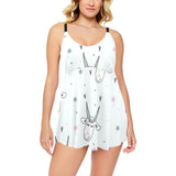 Cute goat design pattern Chest Sexy Pleated Two Piece Swim Dress
