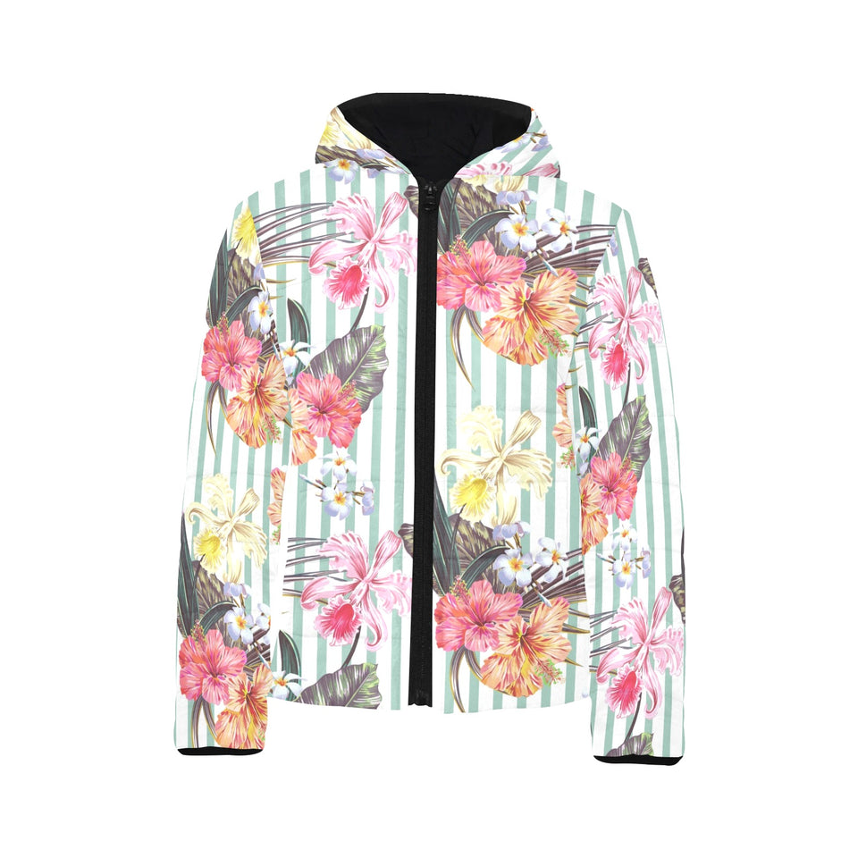 Colorful orchid flower pattern Kids' Boys' Girls' Padded Hooded Jacket