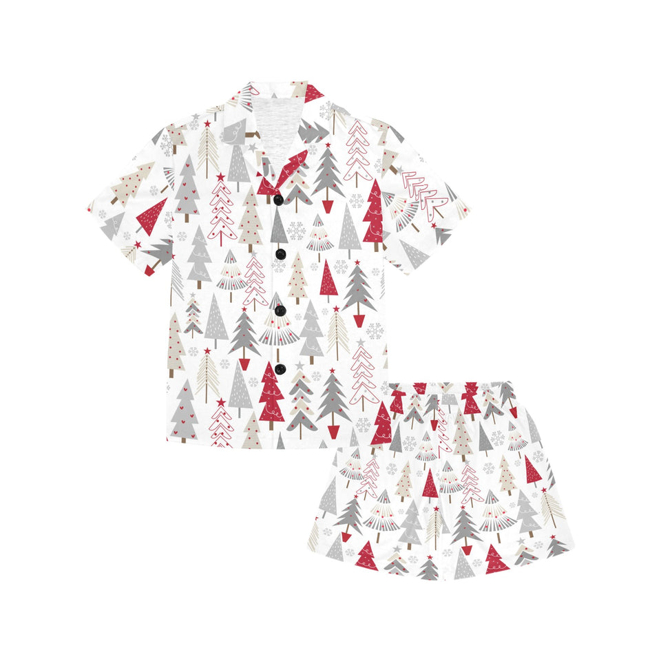 Cute Christmas tree pattern Kids' Boys' Girls' V-Neck Short Pajama Set