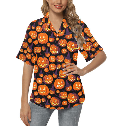 Halloween Pumpkin pattern Women's All Over Print Hawaiian Shirt