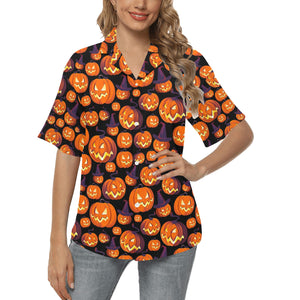Halloween Pumpkin pattern Women's All Over Print Hawaiian Shirt