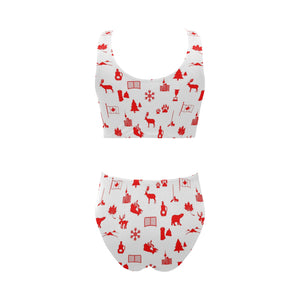 Canada Pattern Print Design 04 Chest Bowknot High Waisted Bikini Swimsuit