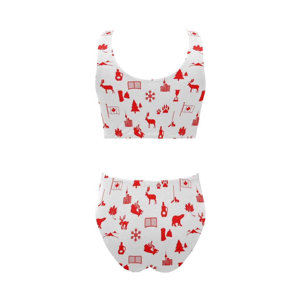 Canada Pattern Print Design 04 Chest Bowknot High Waisted Bikini Swimsuit