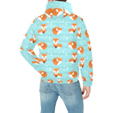 Fox pattern blue b ackground Men's Padded Hooded Jacket