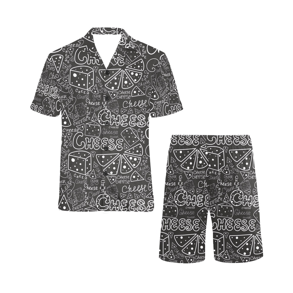 Handwritten cheese pattern Men's V-Neck Short Pajama Set