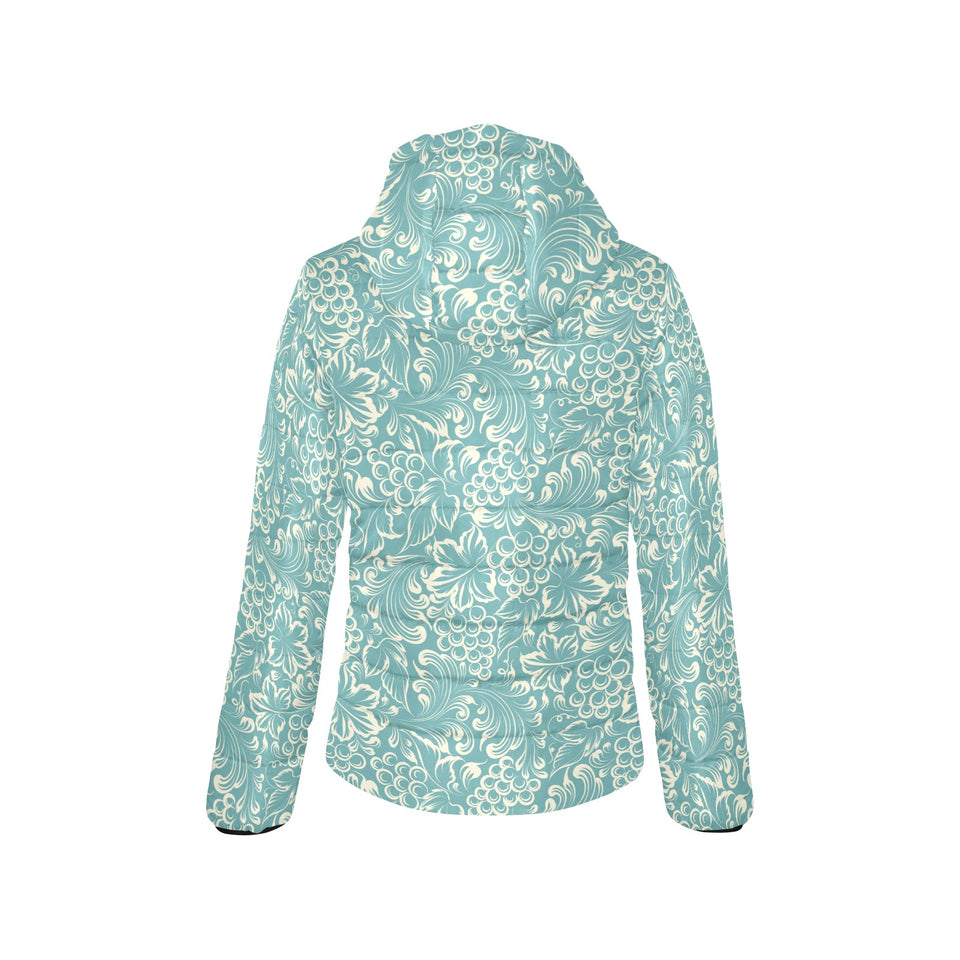 Classic Hand drawn Grape pattern Women's Padded Hooded Jacket