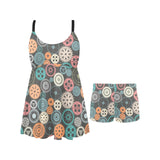 Gear Pattern Print Design 05 Chest Sexy Pleated Two Piece Swim Dress