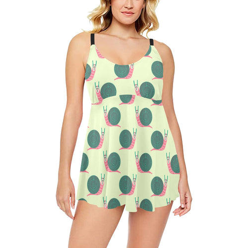 Snail Pattern Print Design 04 Chest Sexy Pleated Two Piece Swim Dress
