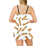 French fries potato pattern Chest Sexy Pleated Two Piece Swim Dress