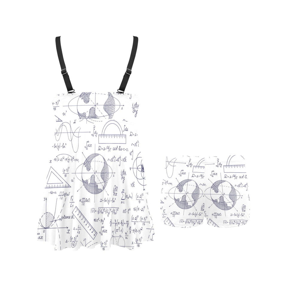 Math Pattern Print Design 03 Chest Sexy Pleated Two Piece Swim Dress