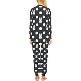 Cute white rabbit polka dots black background Women's All Over Print Pajama Set
