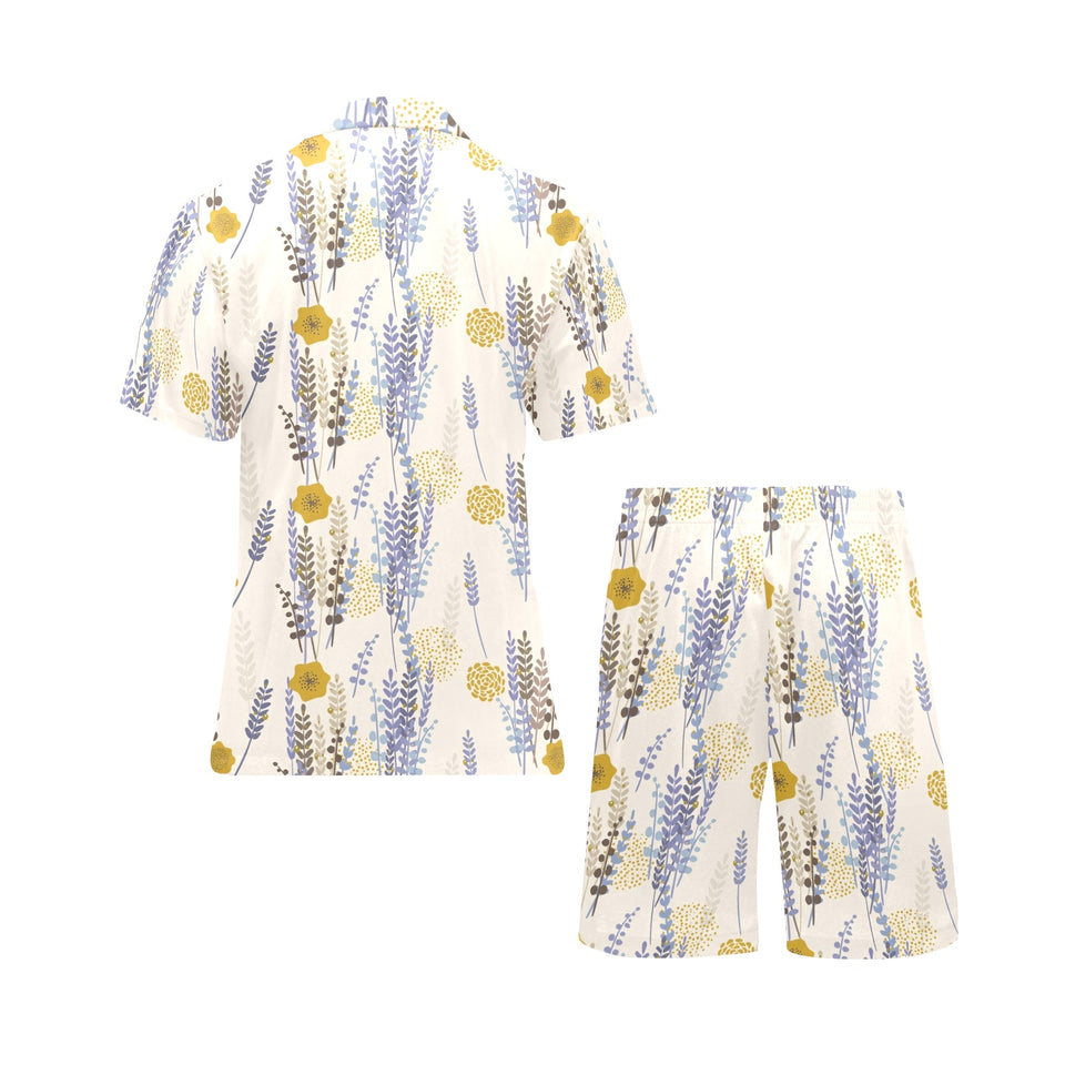 Lavender modern pattern blackground Men's V-Neck Short Pajama Set