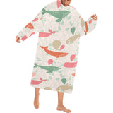 Cute whale pattern Blanket Robe with Sleeves