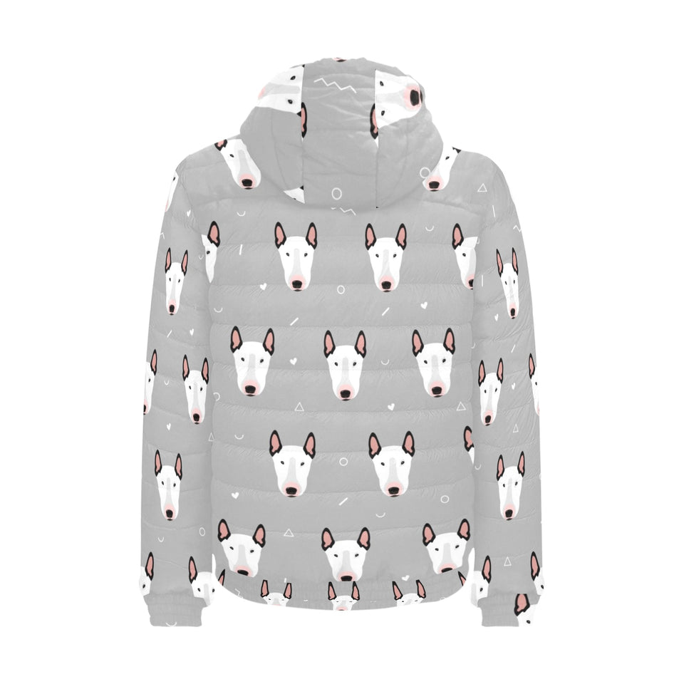 Bull Terrier Pattern Print Design 05 Men's Padded Hooded Jacket