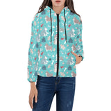 Christmas cute siberian husky puppie pattern Women's Padded Hooded Jacket