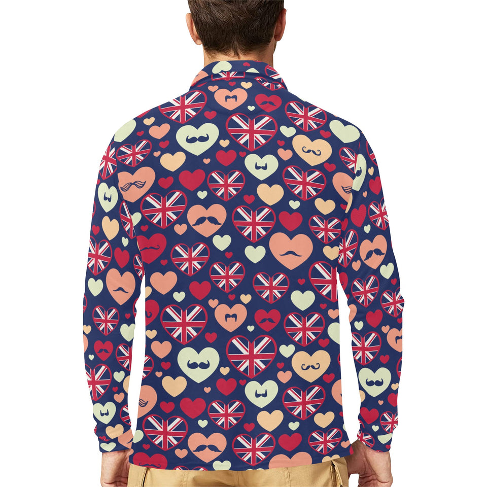 British Pattern Print Design 02 Men's Long Sleeve Polo Shirt