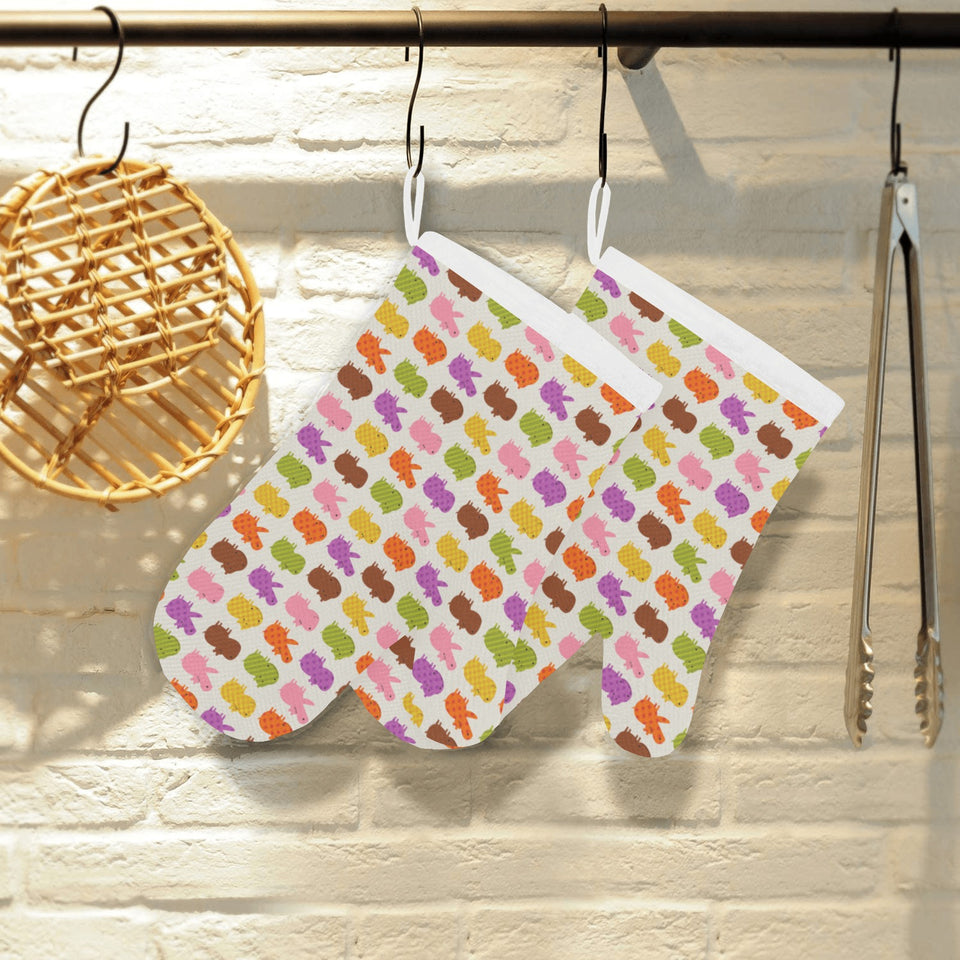 Hippopotamus Pattern Print Design 01 Heat Resistant Oven Mitts