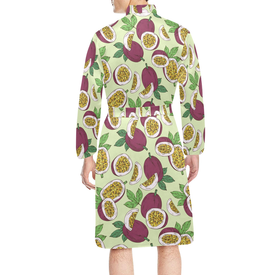 Paassion fruit pattern Men's Long Sleeve Belted Night Robe
