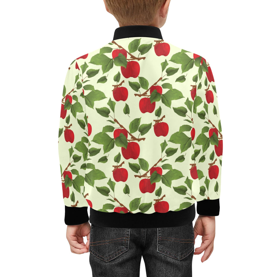 Red apples leaves pattern Kids' Boys' Girls' Bomber Jacket
