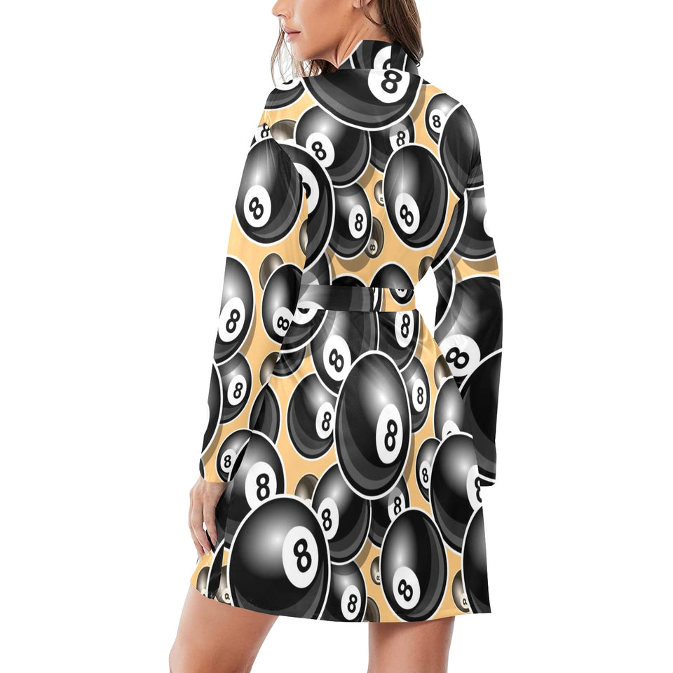 Billiard Ball Pattern Print Design 04 Women's Long Sleeve Belted Night Robe