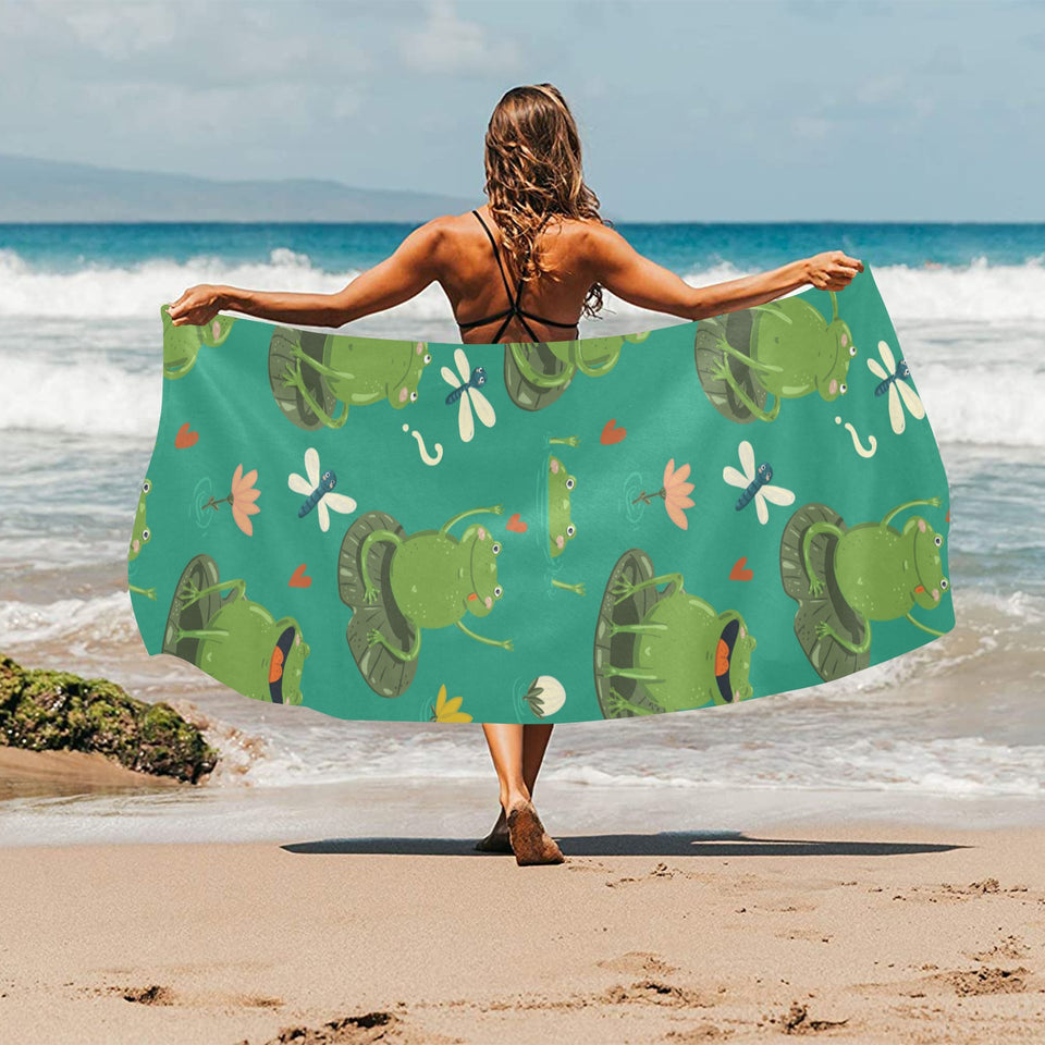 Cute frog dragonfly design pattern Beach Towel