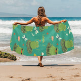 Cute frog dragonfly design pattern Beach Towel