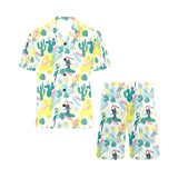 Cute parrot toucan flamingo cactus exotic leaves p Men's V-Neck Short Pajama Set