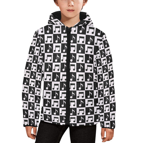 Music Notes Pattern Print Design 01 Kids' Boys' Girls' Padded Hooded Jacket