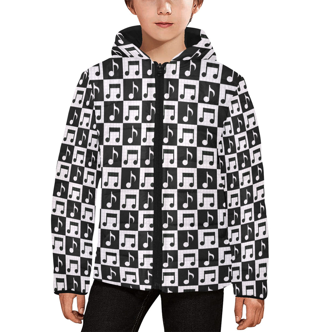 Music Notes Pattern Print Design 01 Kids' Boys' Girls' Padded Hooded Jacket