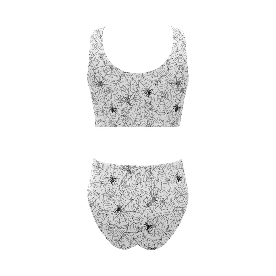 Spider web cobweb pattern Chest Bowknot High Waisted Bikini Swimsuit