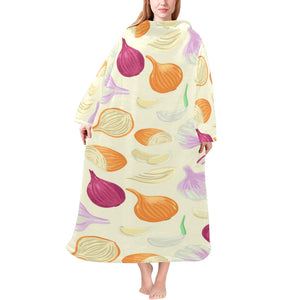 Onion garlic white red pattern Blanket Robe with Sleeves