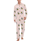 Cute bee flower pattern pink background Men's Long Pajama Set