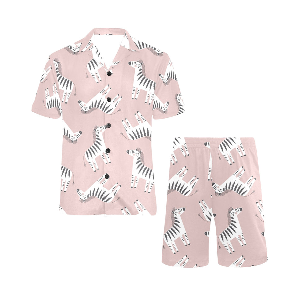 Cute zebra pattern Men's V-Neck Short Pajama Set