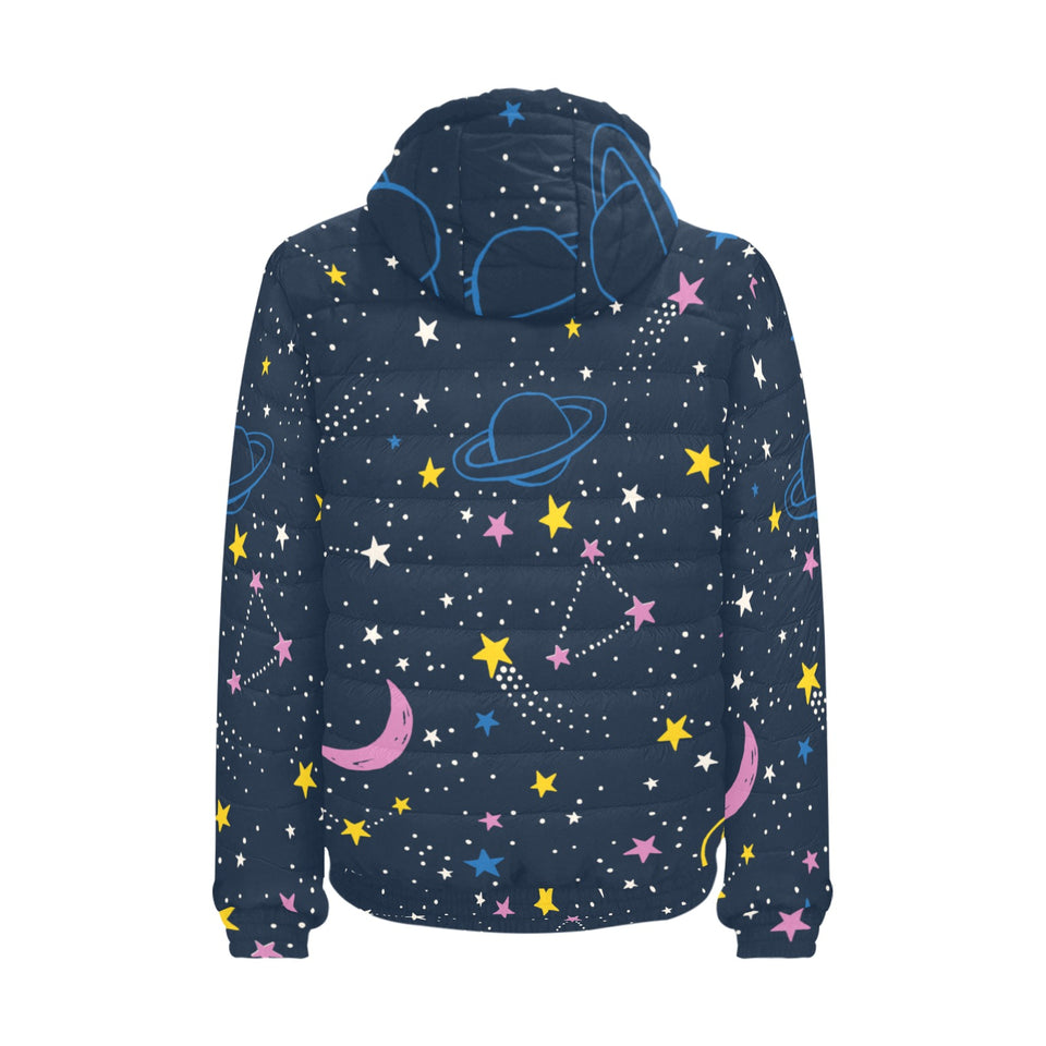 space pattern with planets, comets, constellations Men's Padded Hooded Jacket
