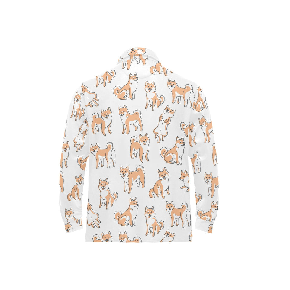 shiba inu dog pattern Men's Long Sleeve Polo Shirt