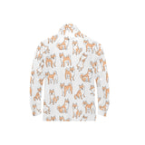 shiba inu dog pattern Men's Long Sleeve Polo Shirt