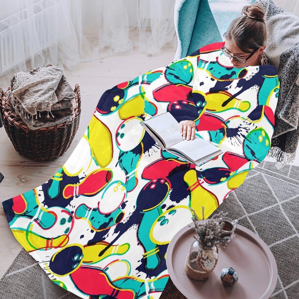 watercolor bowling ball pins Blanket Robe with Sleeves