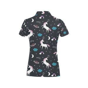 unicorn rainbows moon clound star pattern Women's All Over Print Polo Shirt