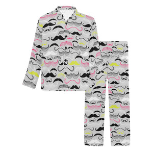 Mustache Beard Pattern Print Design 02 Men's Long Pajama Set