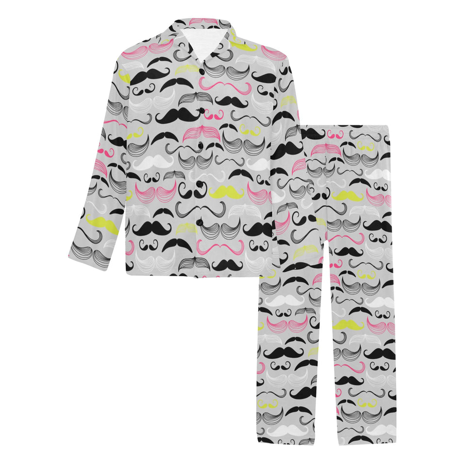 Mustache Beard Pattern Print Design 02 Men's Long Pajama Set