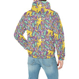 Cute yellow monkey leaves pattern Men's Padded Hooded Jacket