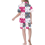 Teddy Bear Pattern Print Design 03 Kids' Boys' Girls' V-Neck Short Pajama Set