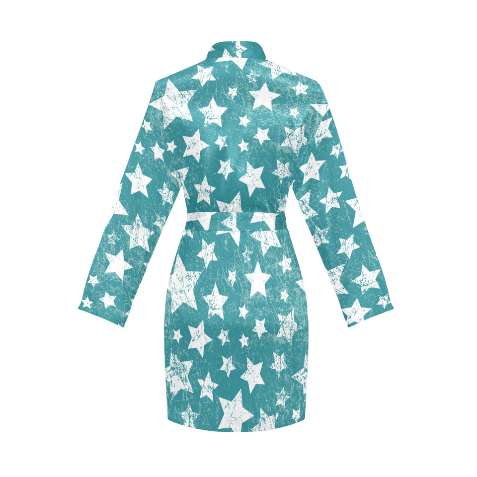 Vintage star pattern Women's Long Sleeve Belted Night Robe