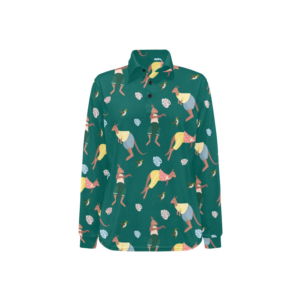 Kangaroo leaves pattern Women's Long Sleeve Polo Shirt