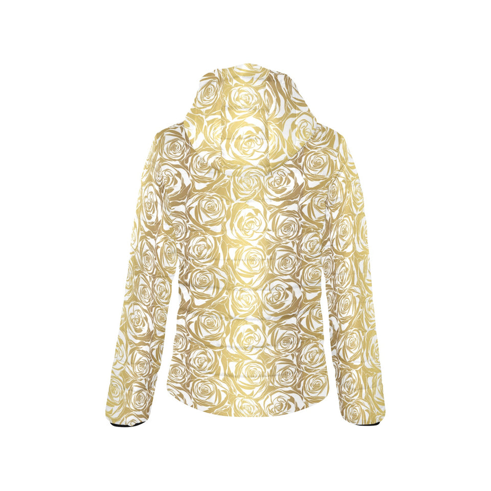 Rose Pattern Print Design 05 Women's Padded Hooded Jacket