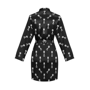 Engine Piston Black Theme Pattern Print Design 03 Women's Long Sleeve Belted Night Robe